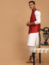 Vastramay Men's Maroon Jacquard Nehru Jacket with Kurta Pyjama Set